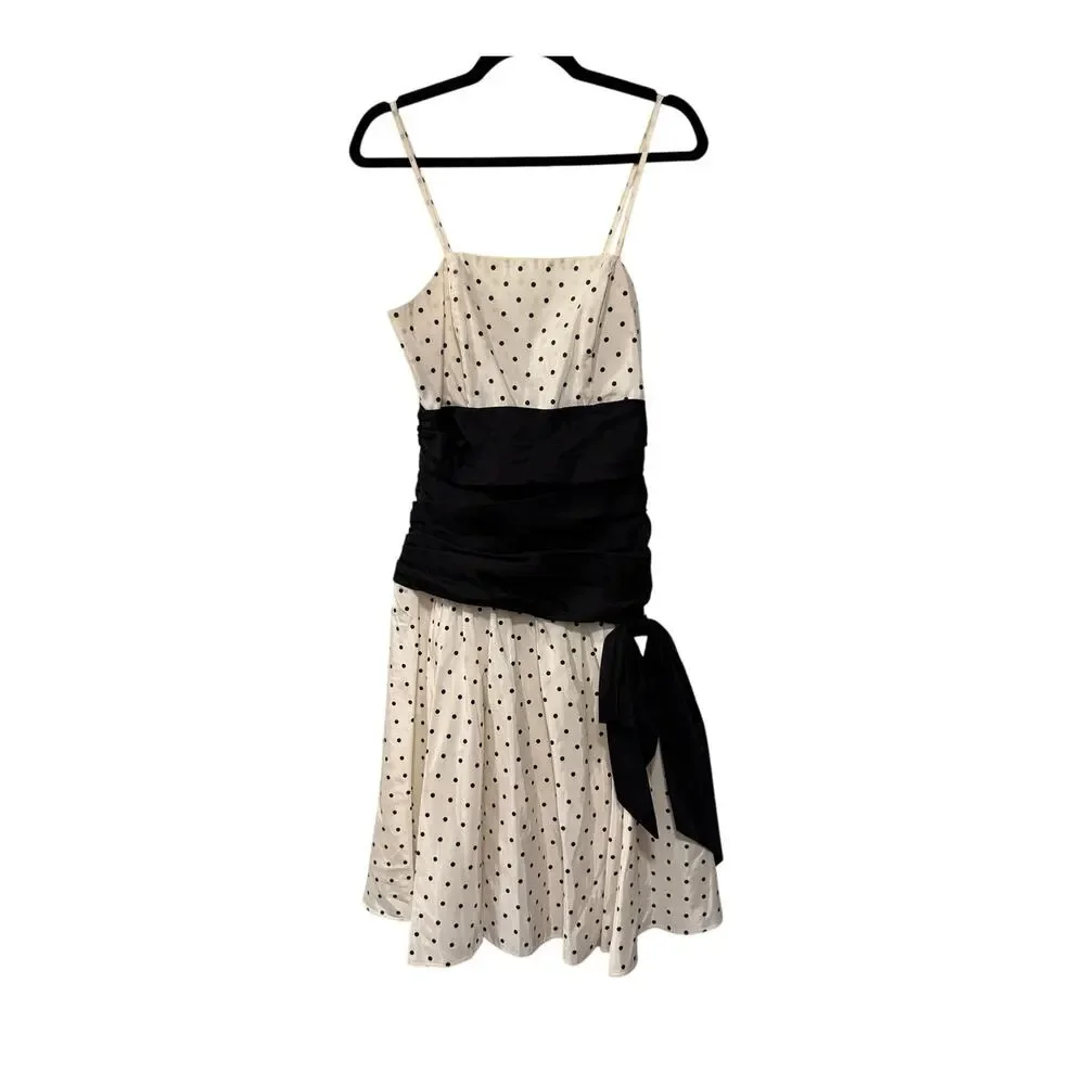 Polka Dot Taffeta Cocktail Dress 4 Vintage 80s/90s Holiday Party Black White y2k